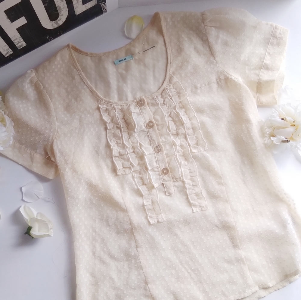 Anthropologie Kimchi Blue White Dotted Poly Blouse
